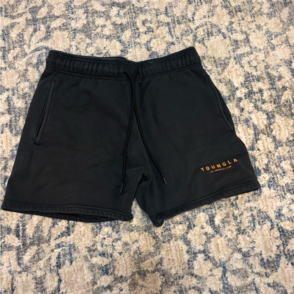 YoungLA Men's Black and Orange Athletic Shorts